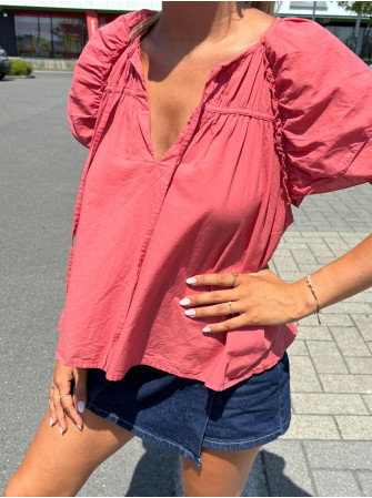 Blouse manches courtes volantes