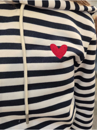 Sweat à capuche rayé "coeur" 10 à 16 ans