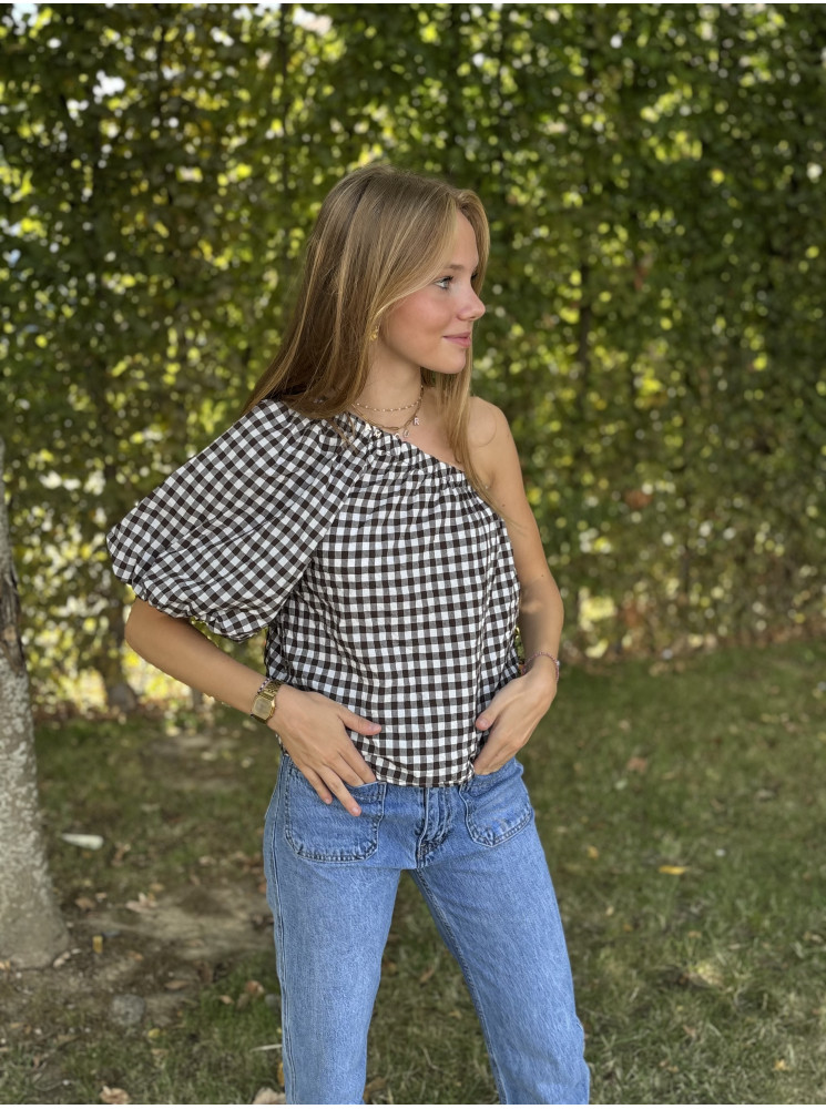 Blouse asymétrique à carreaux