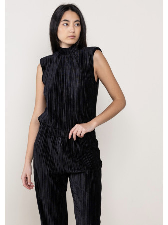 Top velour sans manches plissé