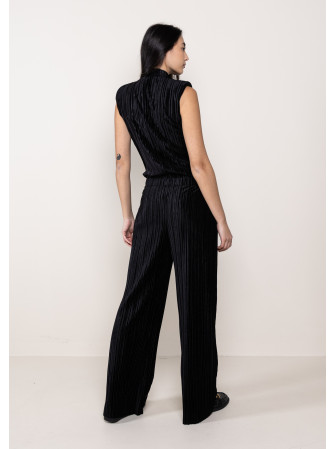 Top velour sans manches plissé