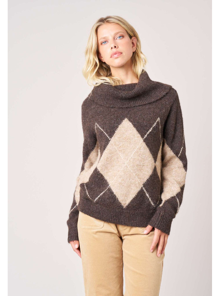 Pull jacquard col roulé
