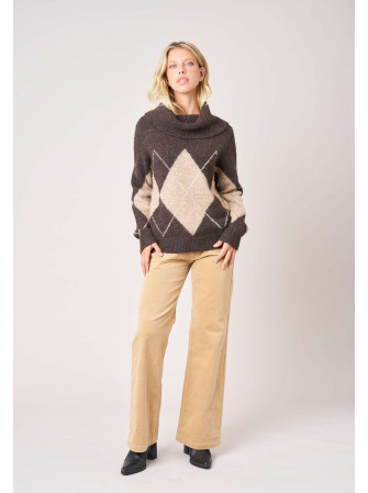Pull jacquard col roulé
