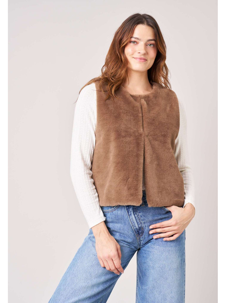 Veste sans manches en fausse fourrure
