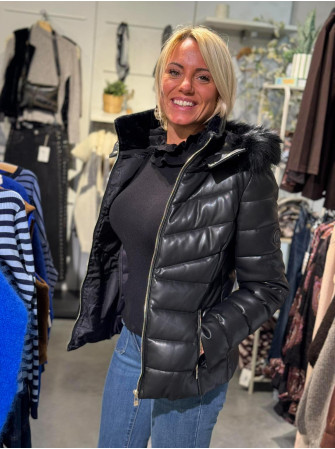 Doudoune simili cuir à Capuche