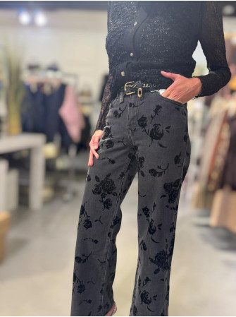 Jean velvet flower wide leg