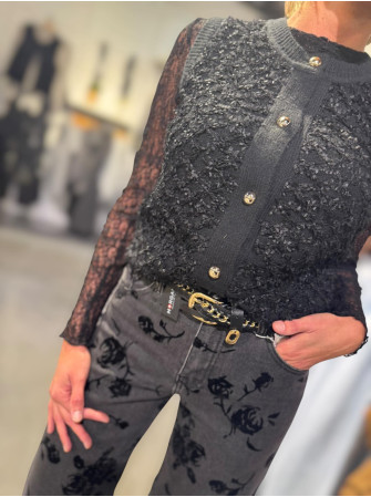 Jean velvet flower wide leg